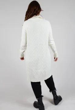 Cable Knit Long Cardigan in Off White