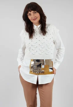 Cable Knit Sweater Vest in Off White