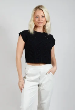 Cable Knit Sweater Vest in Black