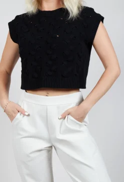 Cable Knit Sweater Vest in Black