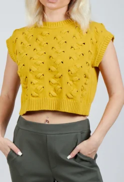 Cable Knit Sweater Vest in Yellow