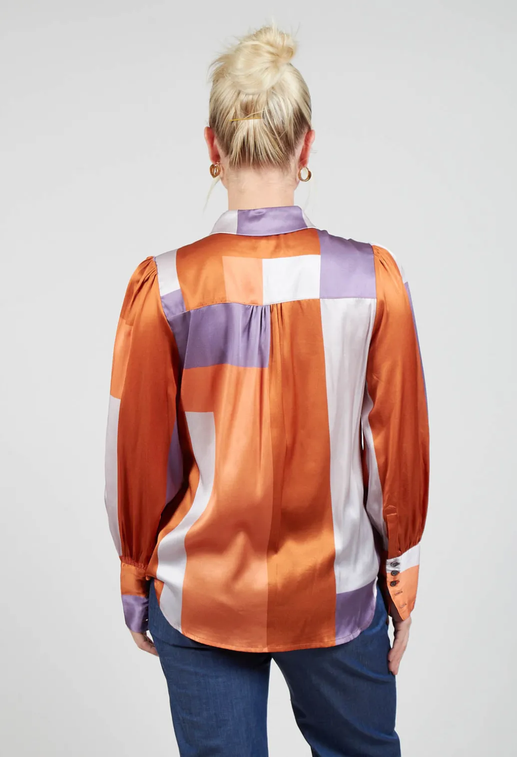 Cadence Shirt with Volume Sleeves in Linear Ultra Violet