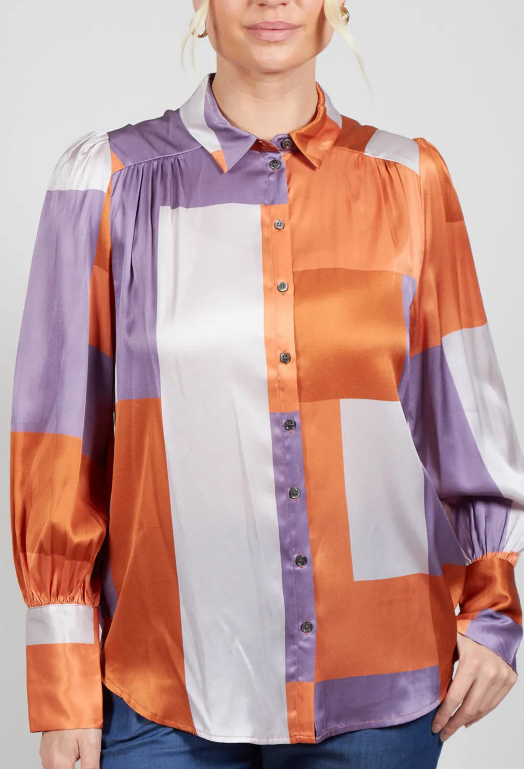 Cadence Shirt with Volume Sleeves in Linear Ultra Violet