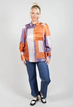Cadence Shirt with Volume Sleeves in Linear Ultra Violet
