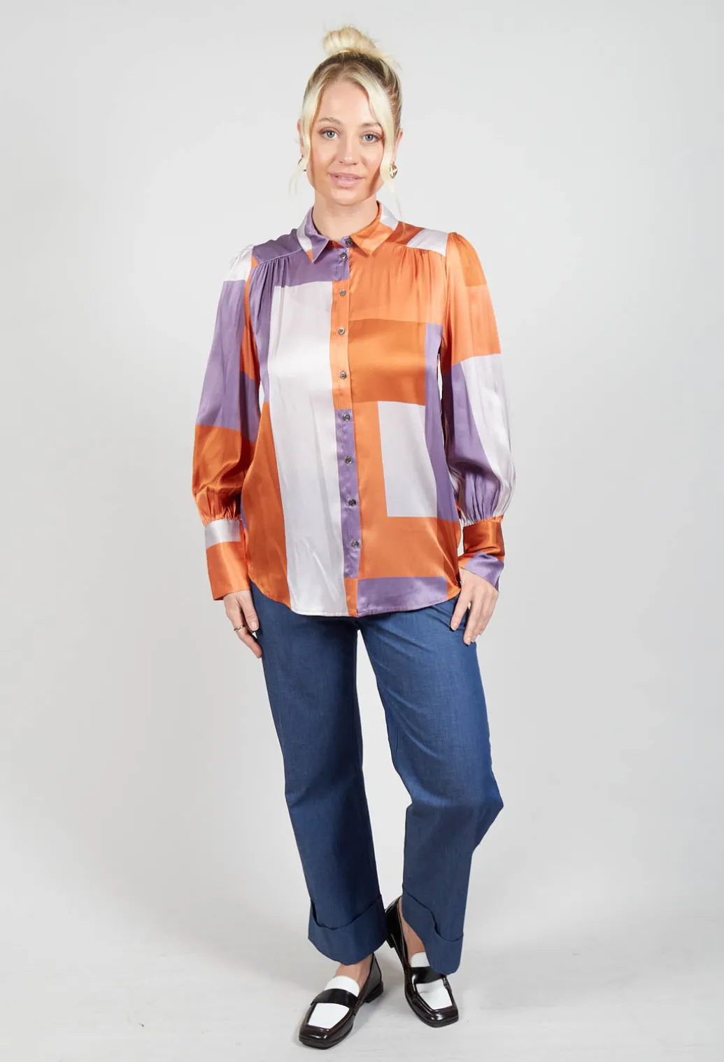Cadence Shirt with Volume Sleeves in Linear Ultra Violet