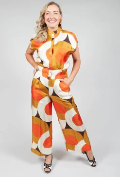 Capped Sleeve Silk Blouse in Circle Print