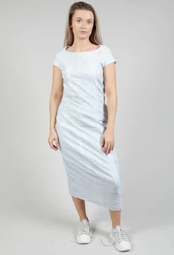 Capped Sleeve Slim Fit Dress in Placed Grey Print