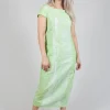 Capped Sleeve Slim Fit Dress in Placed Lime Print