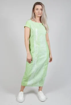 Capped Sleeve Slim Fit Dress in Placed Lime Print