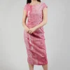 Capped Sleeve Slim Fit Dress in Placed Chili Print