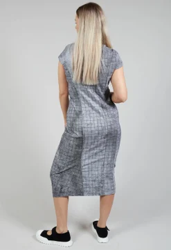 Capped Sleeve Slim Fit Dress in Black Print