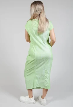 Capped Sleeve Slim Fit Dress in Placed Lime Print