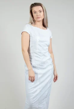 Capped Sleeve Slim Fit Dress in Placed Grey Print