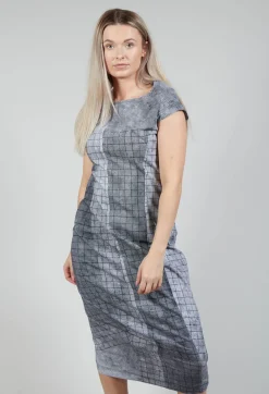 Capped Sleeve Slim Fit Dress in Black Print