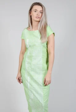 Capped Sleeve Slim Fit Dress in Placed Lime Print