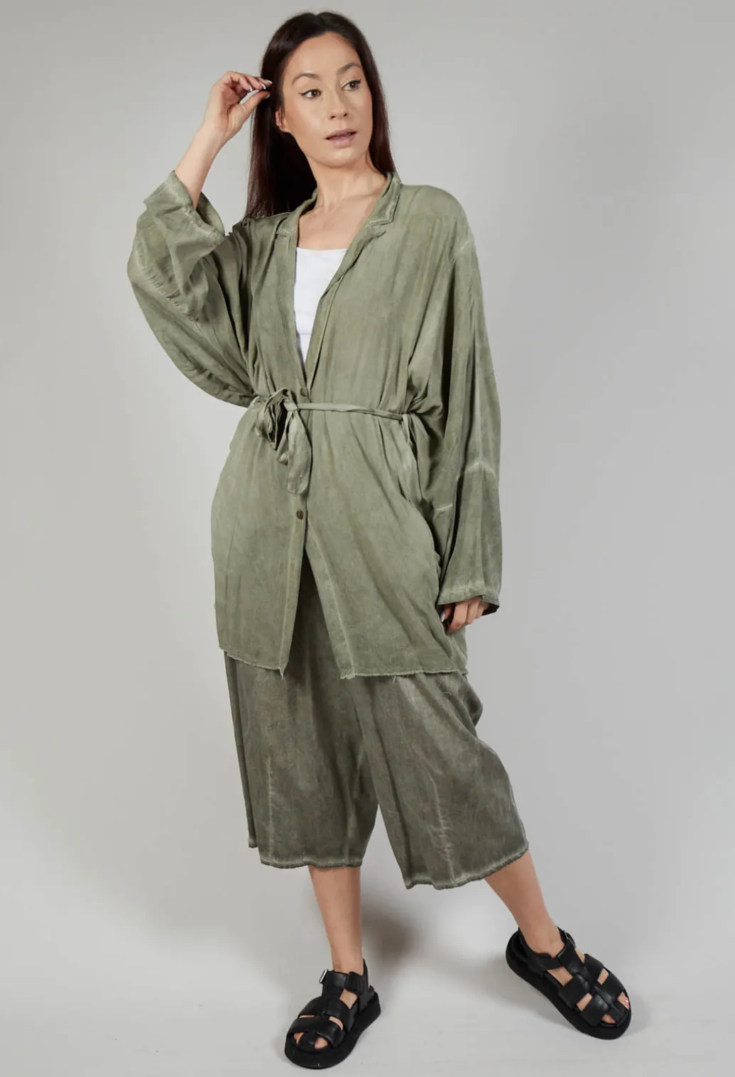 Cardigan in Viscosa Tinto Freddo Olive