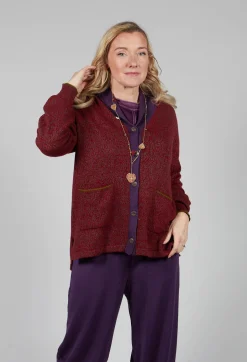 Cardigan Long Shawl in Cherry and Mosaic