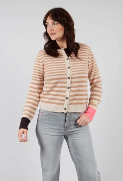Cardigan with Degrade Stripes in White Swan