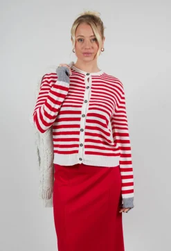 Cardigan with Degrade Stripes in Urban Red