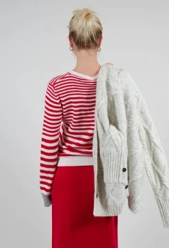 Cardigan with Degrade Stripes in Urban Red