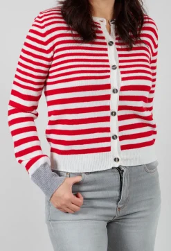 Cardigan with Degrade Stripes in Urban Red