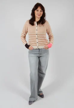 Cardigan with Degrade Stripes in White Swan
