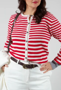 Cardigan with Degrade Stripes in Urban Red