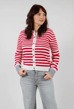 Cardigan with Degrade Stripes in Urban Red