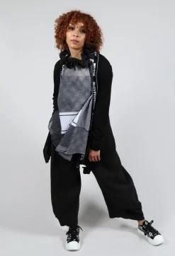Cardigan with Lettering Detail in Black Jacquard