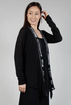 Cardigan with Lettering Detail in Black Jacquard