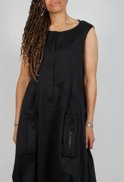 Cargo Style Sleeveless Dress in Black