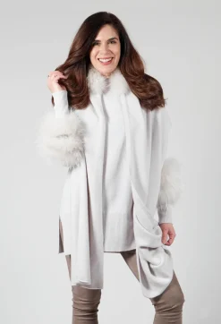 Cashmere Jumper with Fur Trim Sleeves in Fog
