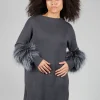 Cashmere Jumper with Fur Trim Sleeves in Volcanic Rock Grey