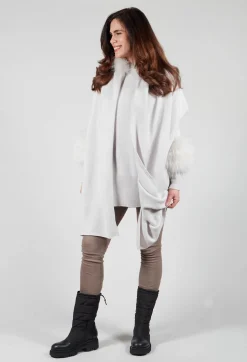 Cashmere Jumper with Fur Trim Sleeves in Fog