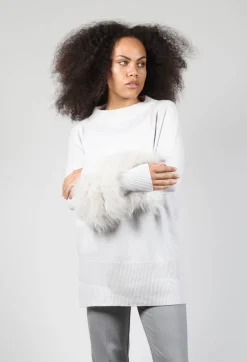 Cashmere Jumper with Fur Trim Sleeves in Fog