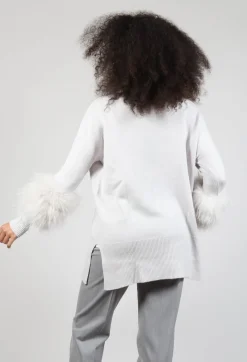 Cashmere Jumper with Fur Trim Sleeves in Fog