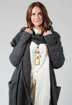 Cashmere Long Length Cardigan in Graphite