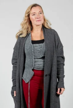 Cashmere Long Length Cardigan in Graphite