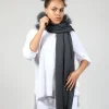 Cashmere Scarf with Fur Trim in Volcanic Rock Grey