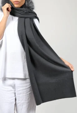 Cashmere Scarf with Fur Trim in Volcanic Rock Grey