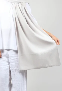 Cashmere Scarf with Fur Trim in Fog