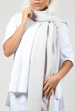 Cashmere Scarf with Fur Trim in Fog