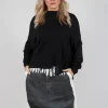 Casual Drop Shoulder Knit in Black Sparkle