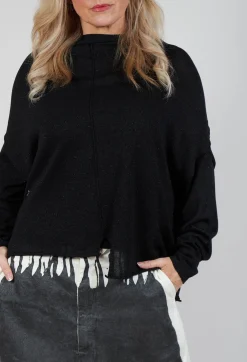 Casual Drop Shoulder Knit in Black Sparkle