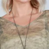 Chain Necklace with Baroque Pearl in Olive Green