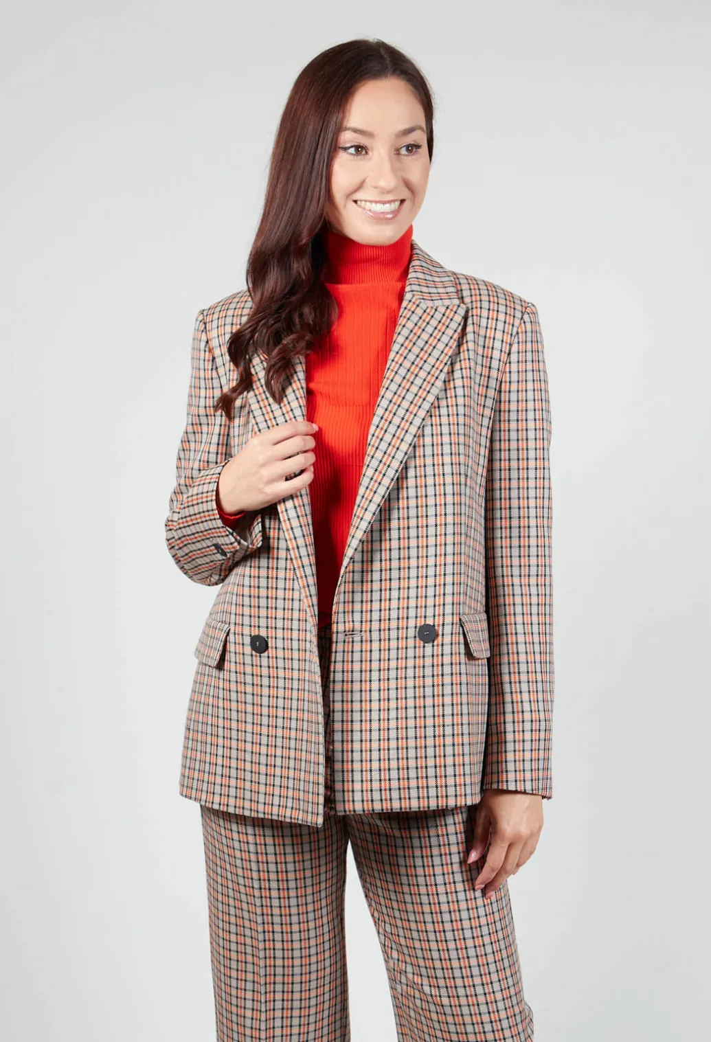 Check Longline Jacket in Tortora Orange
