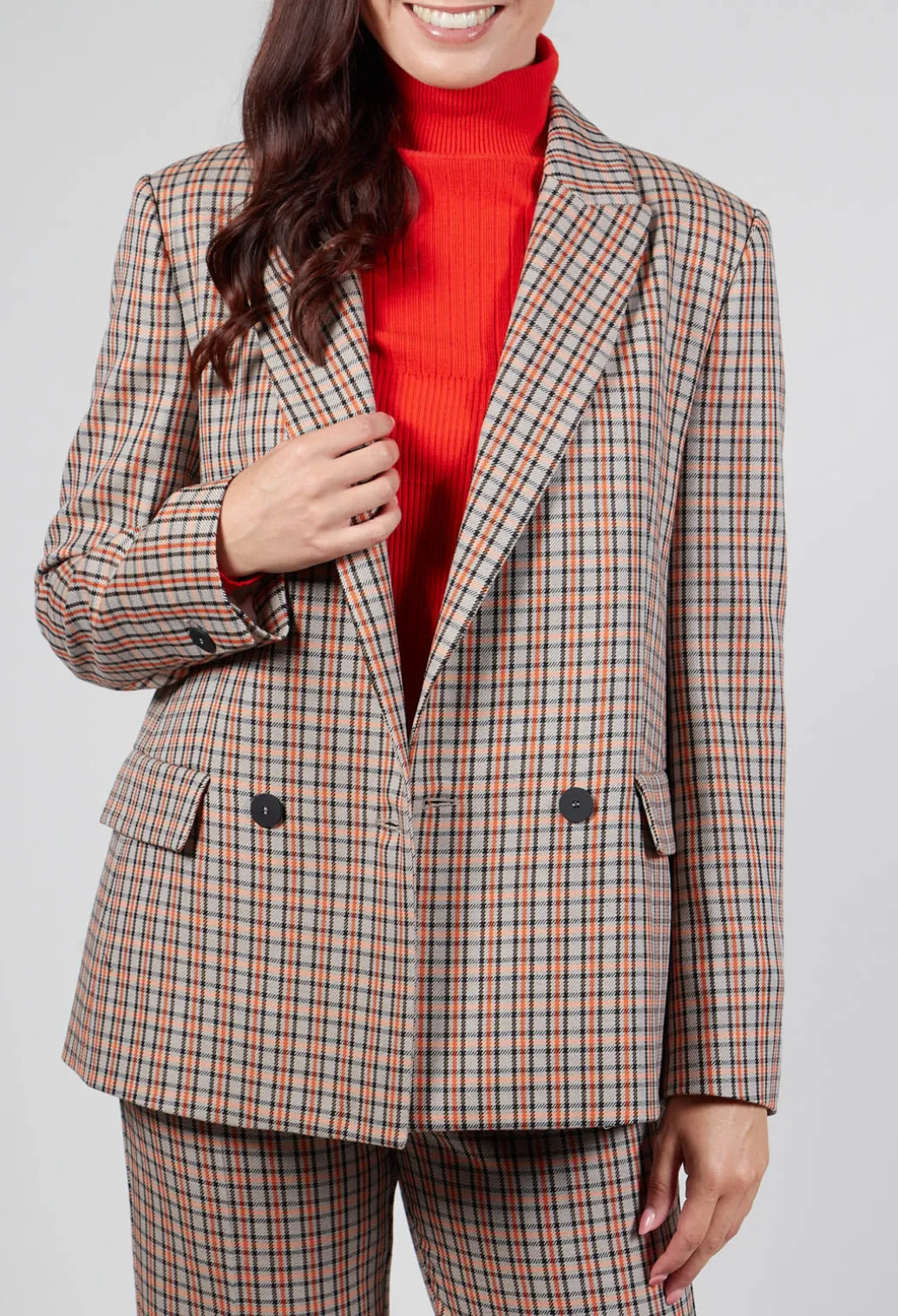 Check Longline Jacket in Tortora Orange