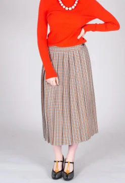Check Pleated Skirt in Tortora Orange