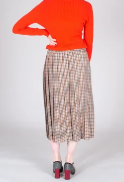 Check Pleated Skirt in Tortora Orange