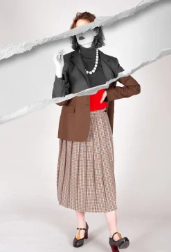 Check Pleated Skirt in Tortora Orange